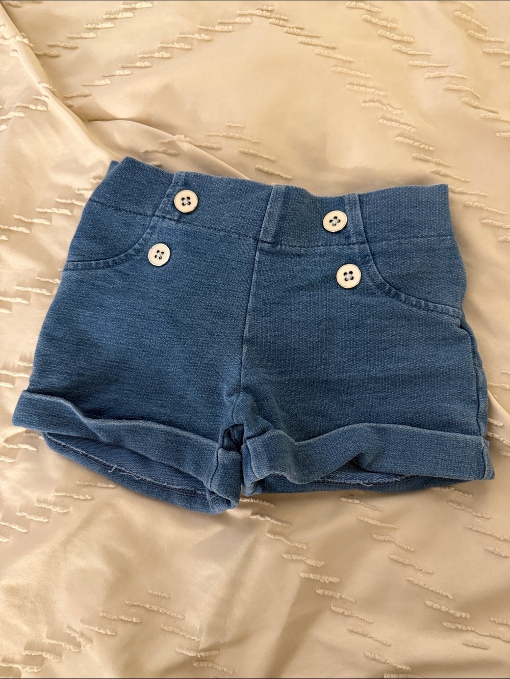 Tommy Bahama Denim-Style Blue Knit Shorts with Button Accents
